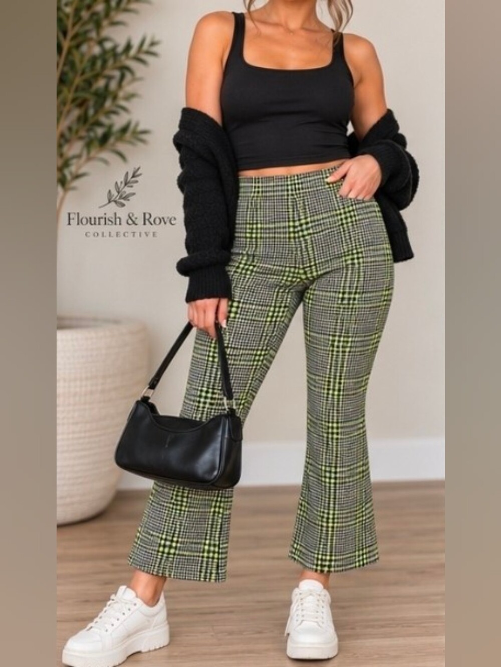 Urban Outfitters Neon Green Plaid High Rise Flare Pants Size 2 NWT Y2K